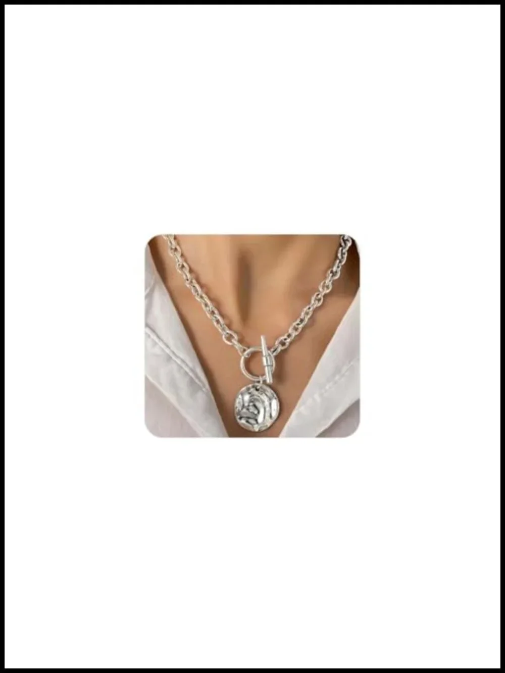 Silver Coin Pendant Necklace, Chunky Chain Statement Medallion Choker for Women
